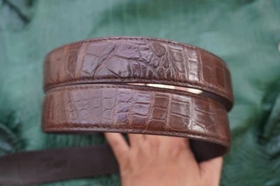 W1.3 inch Brown Genuine Crocodile Belly Leather Skin Men's Belt Buckle #R40 - Image 1 of 4