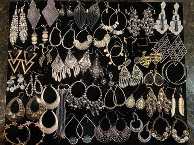 Preowned Lot Of 38 Pairs Of Punk Rock Edgy Earrings For Pierced Ears Mixed Metal - Image 1 of 4