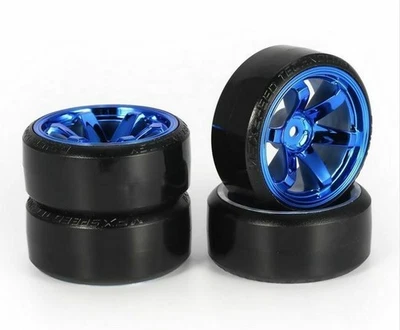 DRIFT KOMPLETT REIFEN (4 STK.) FÜR 1:10 ONROAD CHROM BLAU 6mm OFFSET  - Bild 1 von 4