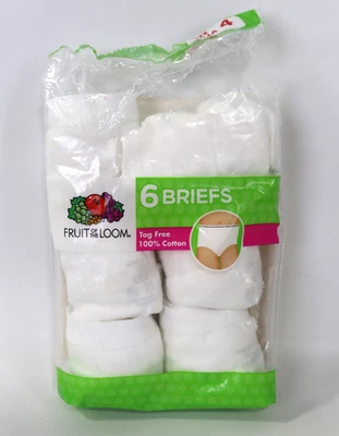 Fruit of the Loom White Cotton Briefs, 6 Pack (Little Girls & Big Girls) size 4 - Image 1 of 4