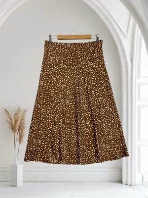 Falda midi satinada Cotton Candy LA para mujer talla grande marrón estampado otoño chic Foto 1 de 4