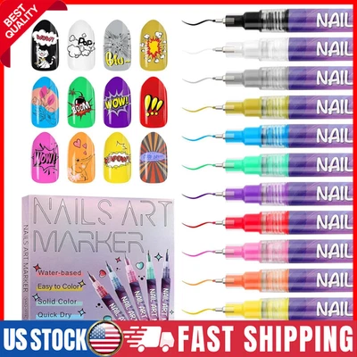 12 Colors Nail Art Pens Set 3D Nail Polish Pens Graffiti Dotting Pen Acrylic Pai - Image 1 of 4