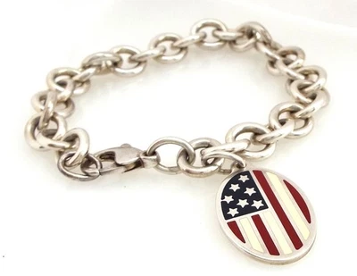 Tiffany & Co - 2001 9/11 Remembrance Flag Bracelet - Enamel & SS - 8.25" ~#6764 - Image 1 of 4
