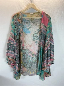 Saachi Anthropologie Kimono cardigan O/S Floral Aztec Boho Festival bell sleeve - Picture 1 of 11