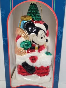 Grand ornement de Noël Disney style européen en verre soufflé Père Noël Mickey Mouse - Photo 1/6
