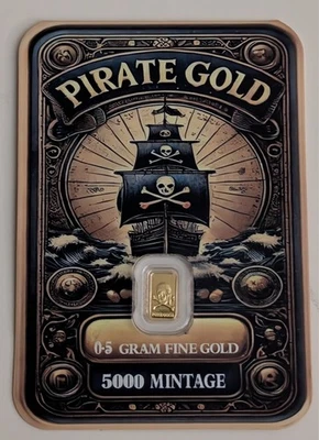 (NEW IN ASSAY CARD) .5 GRAM PIRATE GOLD BAR .999 Fine LIMITED MINTAGE OF 5,000 - Image 1 of 2
