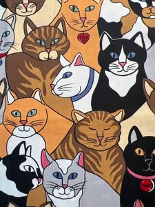 Stoff Vintage Robert Kaufman Max und Cleo gemischte Rassen Katze Collage 12” L x 44” B - Bild 1 von 5