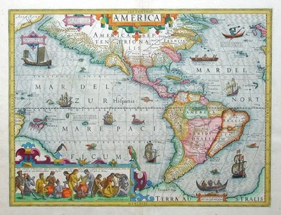 "AMERICA" c 1630 ORIGINAL MERCATOR-HONDIUS MAP OF THE AMERICAs - Image 1 of 4