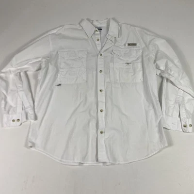 Camisa Columbia PFG Para Hombre Grande Blanca Manga Larga Ventilada Pesca Botón Frontal Foto 1 de 4