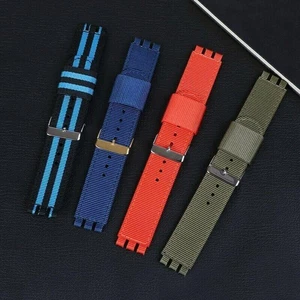 Per Swatch Cinturino Strisce Nylon Tessuto Tela Cinturino Orologio 17 19 20mm 3 Estremità Convesse - Foto 1 di 68