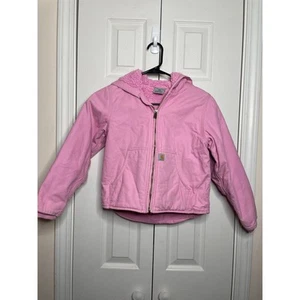 Carhartt Jacket Girls Small 7/8 Pink Canvas Sherpa Lined Hooded Youth Kids - Picture 1 of 11