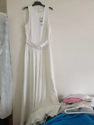 Macacão longo Mango Belt pernas largas branco tamanho GG novo com etiquetas - Imagem 1 de 4