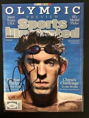 Michael Phelps Signed Sports Illustrated 7/28/08 No Label Olympics Gold Auto JSA - Image 1 of 4