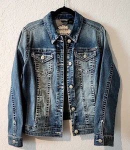 Harley-Davidson Women’s Denim Jacket Size L Genuine MotorClothes Studded Stretch - Picture 1 of 8