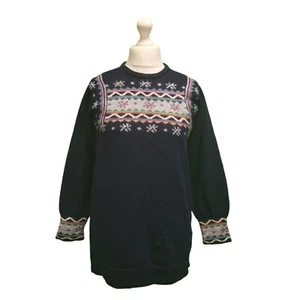 Vintage Fair Isle Jumper Unbranded Navy Round Neck UK 10 M EU 38 Women's - Picture 1 of 4