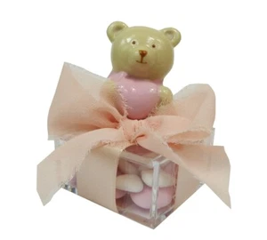 Bomboniera Battesimo Nascita Scatolina Pvc Orsetto Ceramica Cupido Rosa - Imagen 1 de 1
