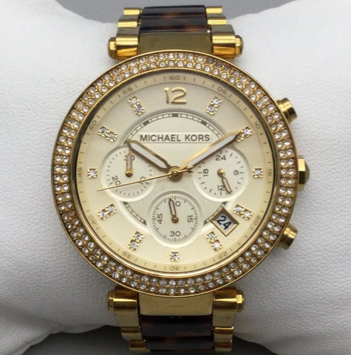 Orologio Michael Kors Parker donna 39mm pavè tono oro data nuova batteria 6 25"
