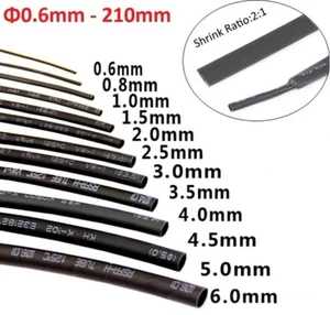 Φ0.6mm Bis 210mm Schwarz Schrumpfschlauch 2:1 Kabel Draht Schlauch Elektrischer - Picture 1 of 4