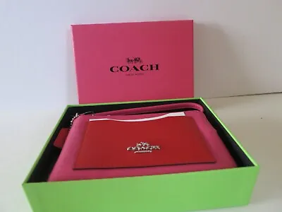 Coach Colorblock Corner Zip Small Dahlia Carmine Pink Red Wristlet Wallet Clutch • 58.50€