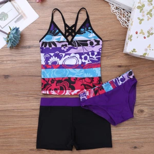 Girl Swimwear Floral Tankini Set Swimsuit Tank Top+Briefs/Shorts Beachwear 4-16Y - Picture 1 of 37