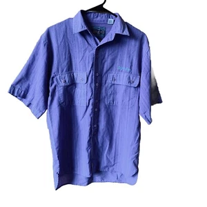 Vintage Bugle Boy Shirt S Purple Short Sleeve Striped Button Up Beach Surfing - Picture 1 of 19