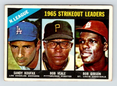 Tarjeta Topps 1966, #225 Koufax, Veale & Gibson, Strikeout Leaders, ver video Foto 1 de 3