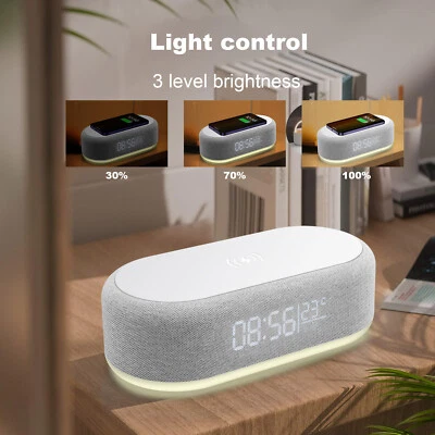 Wireless Charger With Alarm Clock Night Light Thermometer For iPhone Samsung S24 - Image 1 of 4