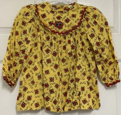 RARE Vintage Osh Kosh Fall Floral Dress Yellow Red Shoulder Pads Made in USA 3T - Image 1 of 4