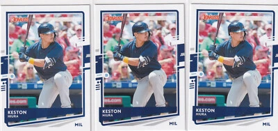 LOT (3) 2020 DONRUSS BASEBALL KESTON HIURA MILWAUKEE BREWERS - P5877 - Image 1 of 2
