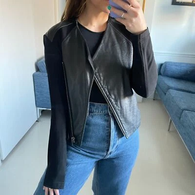 Helmut Lang ассиметричный полный молнии 100% ягненка кожи хлопок Moto куртка черный P - Изображение 1 из 4