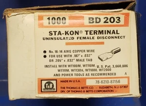 T&B  Sta-Kon BD203 (Qty 100) Uninsulated Female Quick Disconnect 16-14 AWG - Picture 1 of 2