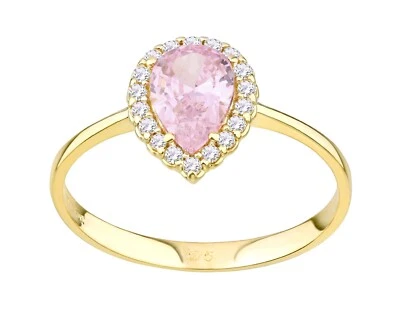 9ct Yellow Gold Simulated Pink Sapphire Teardrop Cluster Ring - Size J to S - Image 1 of 4