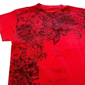 y2k Infamous Style Cyber Goth Skulls & Cross Graphic Shirt Size Large Grunge Emo - Picture 1 of 9