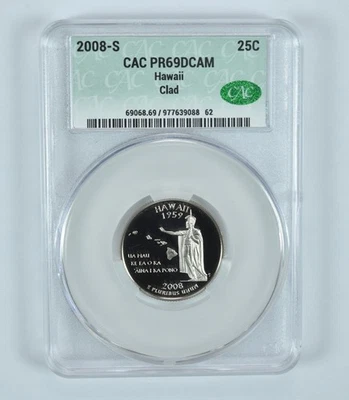 2008-S Washington State Quarter Hawaii CLAD PR69 DCAM CAC CACg *3334 - Image 1 of 4