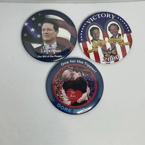 AL GORE JOE LIEBERMAN 2000 Campaña Pinback Botón Político Presidencial X3 - Imagen 1 de 7
