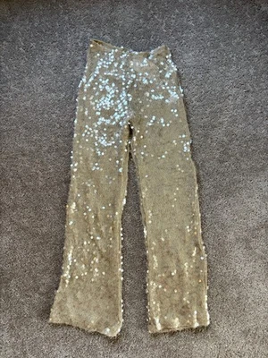 Zara Gold Sequined Pants S Great For Holidays! NWT - Image 1 of 4