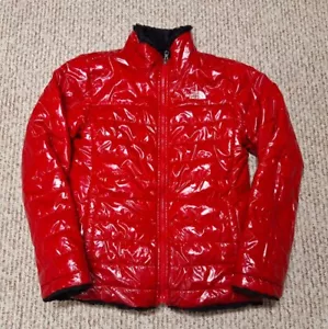 The North Face Girls Mossbud Reversible Puffer Jacket Red Coat Size L Retro Zip - Picture 1 of 8