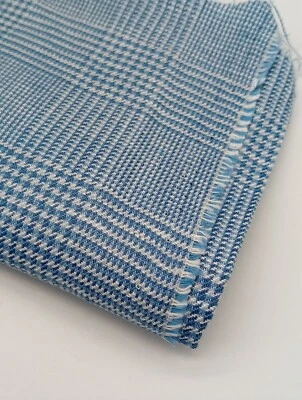 100% Irish Linen Fabric craft sample Blue And White Check 60 X 10" - Image 1 of 4