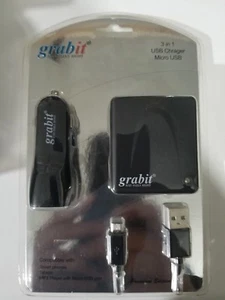 GRABIT MICRO USB 3 in 1 PREMIUM TRAVEL CHARGER USA SELLER - Picture 1 of 3