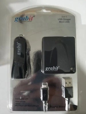 GRABIT MICRO USB 3 in 1 PREMIUM TRAVEL CHARGER USA SELLER  - Image 1 of 3
