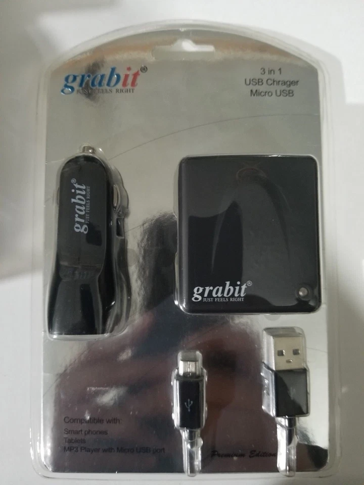 GRABIT MICRO USB 3 in 1 PREMIUM TRAVEL CHARGER USA SELLER  - Image 1 of 3