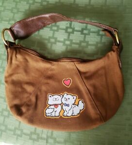 Girl's purse chocolate with Happy Kittens & Hearts  6" D x 10" W leather handle