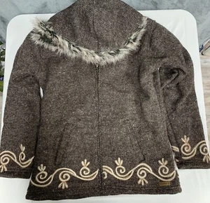 Laundromat Wool Sweater Size Large Hooded Zip Up Handcrafted In Nepal - Picture 1 of 5
