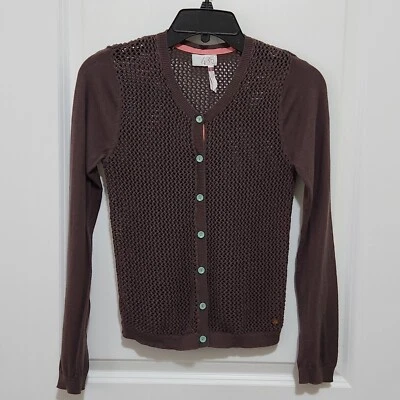 Matilda Jane 435 Girls 12 Friends Forever Jordyn Open Knit Cotton Cardigan Brown - Image 1 of 4