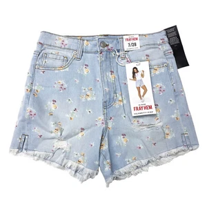 Celebrity Pink Womens Size 7/28 High Rise Fray Hem Denim Short Floral Print - Picture 1 of 11