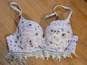 Daisy Fuentes Bra 34B Push Up Floral Trim Womens DF868A Lavender Pink Underwired - Picture 1 of 5