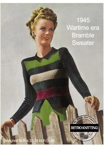 1940s Vintage Wartime Striped Jumper Knitting Pattern - Picture 1 of 2