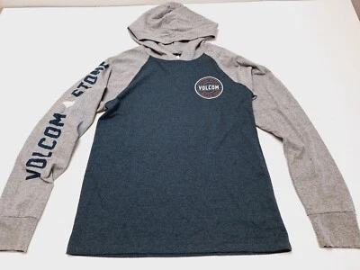 Camisa Volcom M Azul Gris Capucha Manga Larga Pullover Niño NUEVO Foto 1 de 4