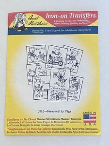 AUNT MARTHA’s Iron-on TRANSFERS 3743 Personality Pigs: One Per Weekday! NEW VTG - Picture 1 of 6