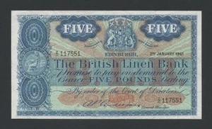 SCOTLAND  British Linen Bank  £5 note 1961 type VF-EF Banknotes - Picture 1 of 4